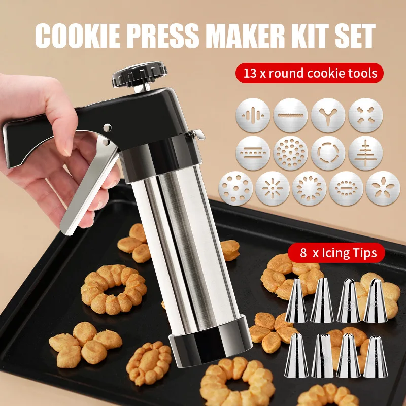 Churros Maker Gun - 日曜大工の手動クッキーモールドガン、クッキープレスキット、装飾機、絞り機、チュロス製造装置、ベーキングツール、セットあたり13個