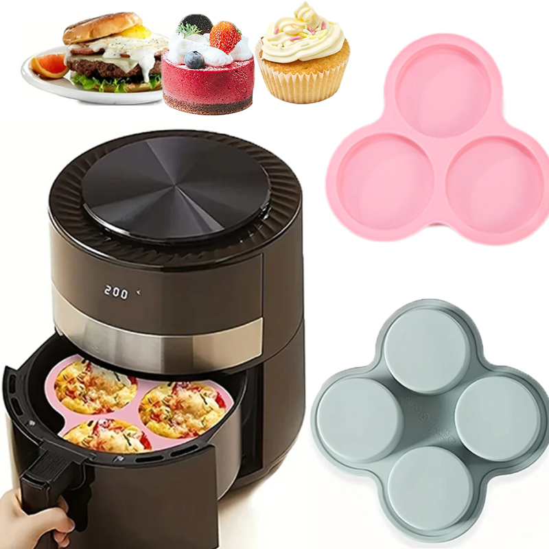 Egg Waffle Pan - 再利用可能なシリコンエアフライヤーエッグ型 3/4 キャビティ ノンスティックカップケーキ型 ベーキング丸型型 ノンスティックマフィンハンバーガーパン