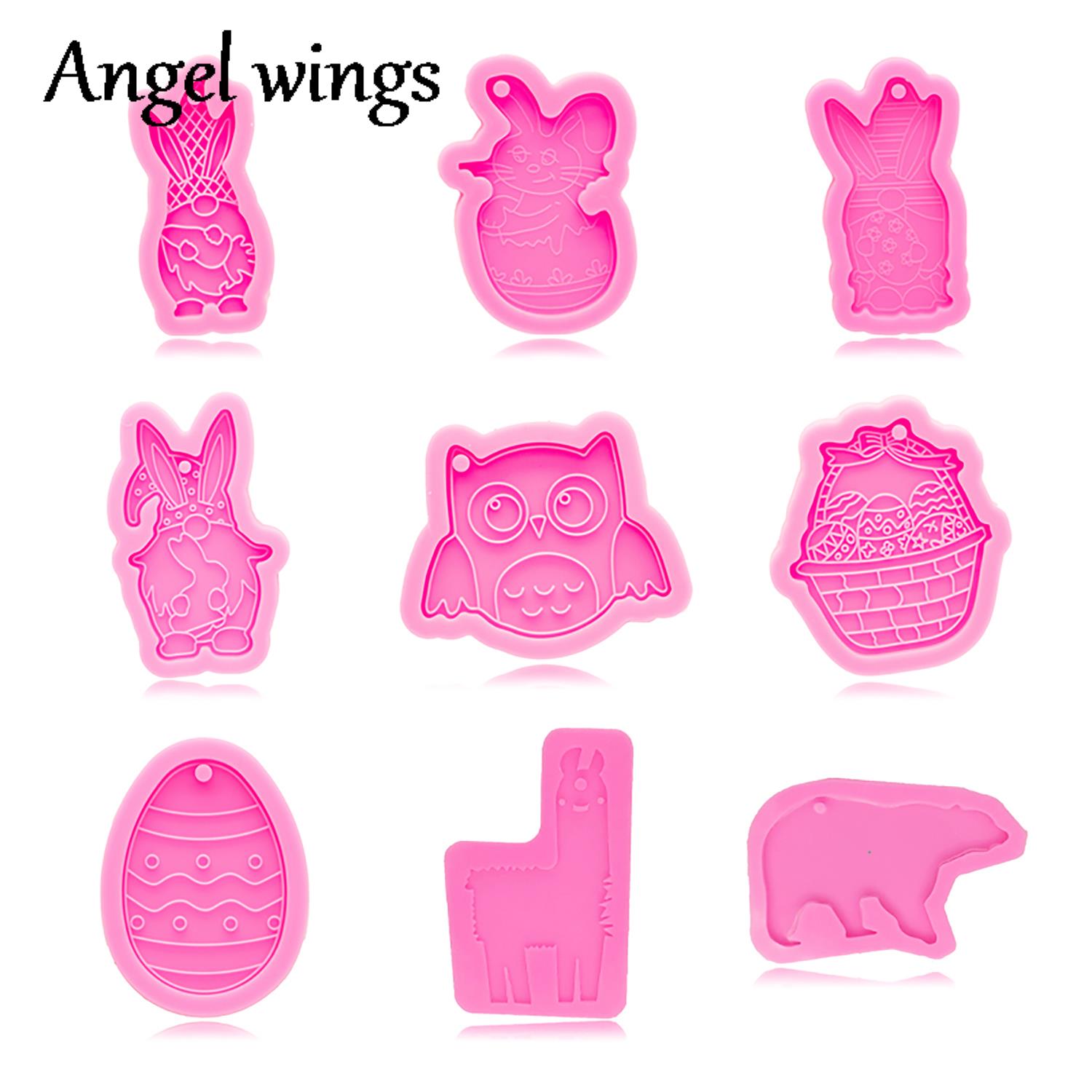 Bunny Cake Mold - Dy0943シリコンイースターバニー/卵/フクロウ/クマ型、キーチェーン工芸品エポキシ樹脂アートモールド、チョコレートケーキ型