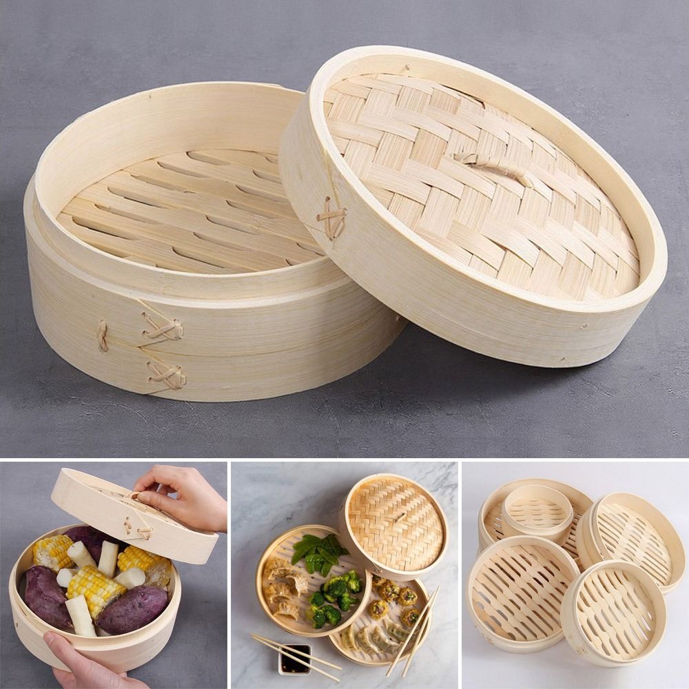 Bao Steamer Bamboo - 中国蒸し器 竹製蒸し器 蓋付き 点心調理用 餃子蒸し器 野菜スナック調理用