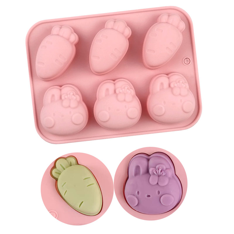 Bunny Cake Mold - 漫画シリコーン型ウサギニンジンクッキーチョコレートキャンディゼリーミニ石鹸アイスキューブトレイ子供の誕生日ケーキデコレーションツール