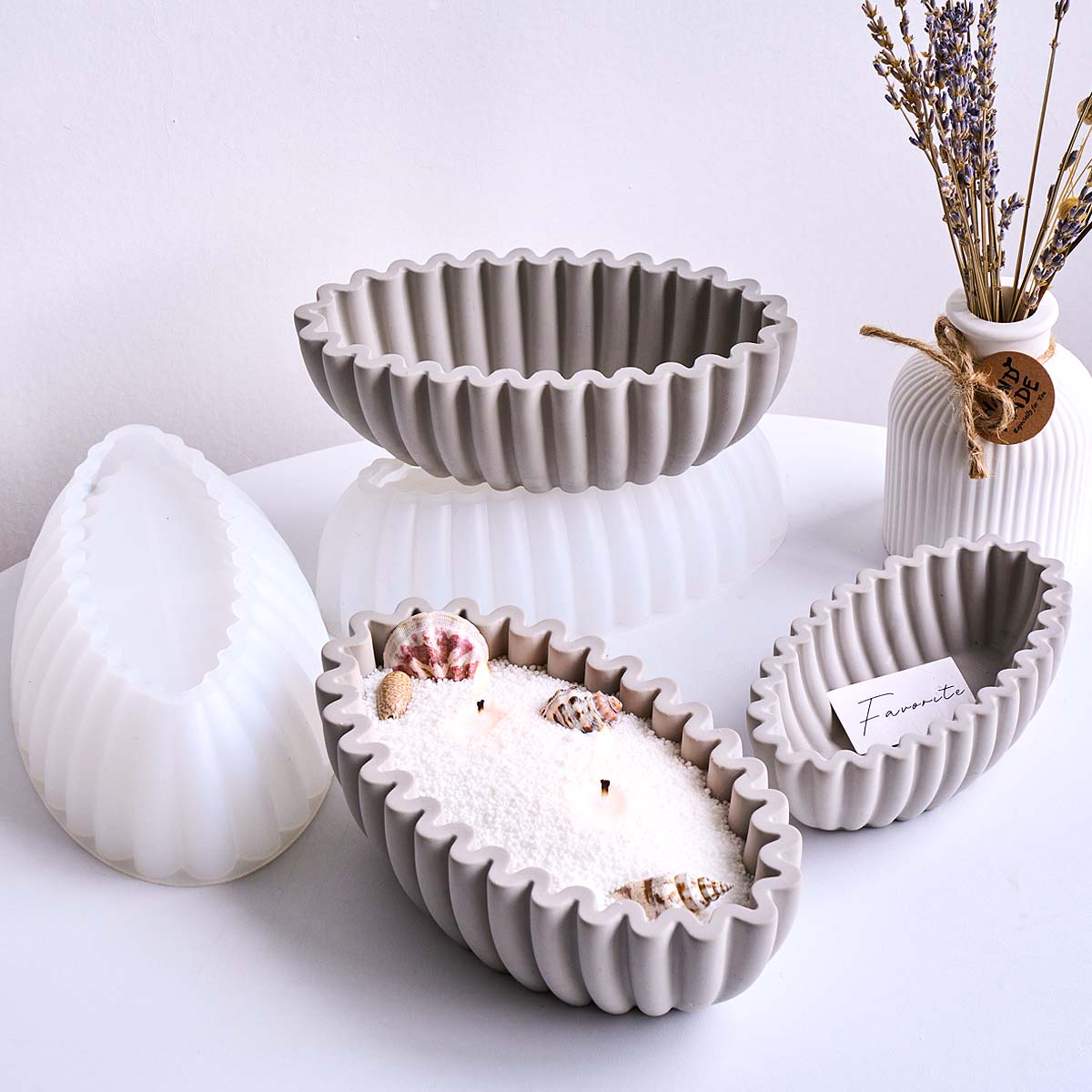 Potsticker Mold - S/M/L オーバルストライプ収納ボウルシリコンモールド多用途フラワーポット収納ボックスオーナメント樹脂コンクリートモールドDIY手作りツール
