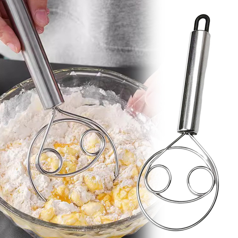 Danish Pancake Pan - デンマーク生地パン泡立て器ステンレス鋼ハンドルキッチンベーキングツールペストリーマニュアルミキサーエッグビーター自己回転クリーム器具