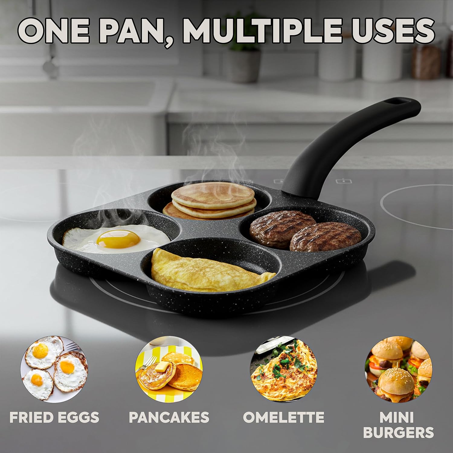 Egg Waffle Pan - 卵焼きフライパン ノンスティックパンケーキパン 4カップ調理器具 パンケーキパン エッグパン ガスコンロ・IH調理器対応