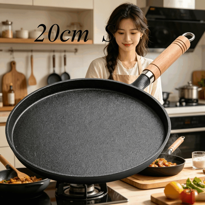 Cast Iron Corn - 20cm 鋳鉄製フライパン 木製ハンドル付き – 無塗装プレシーズン加工済みフライパン（卵、クレープ、ステーキ、パンケーキ用）、ガス＆IH調理器対応