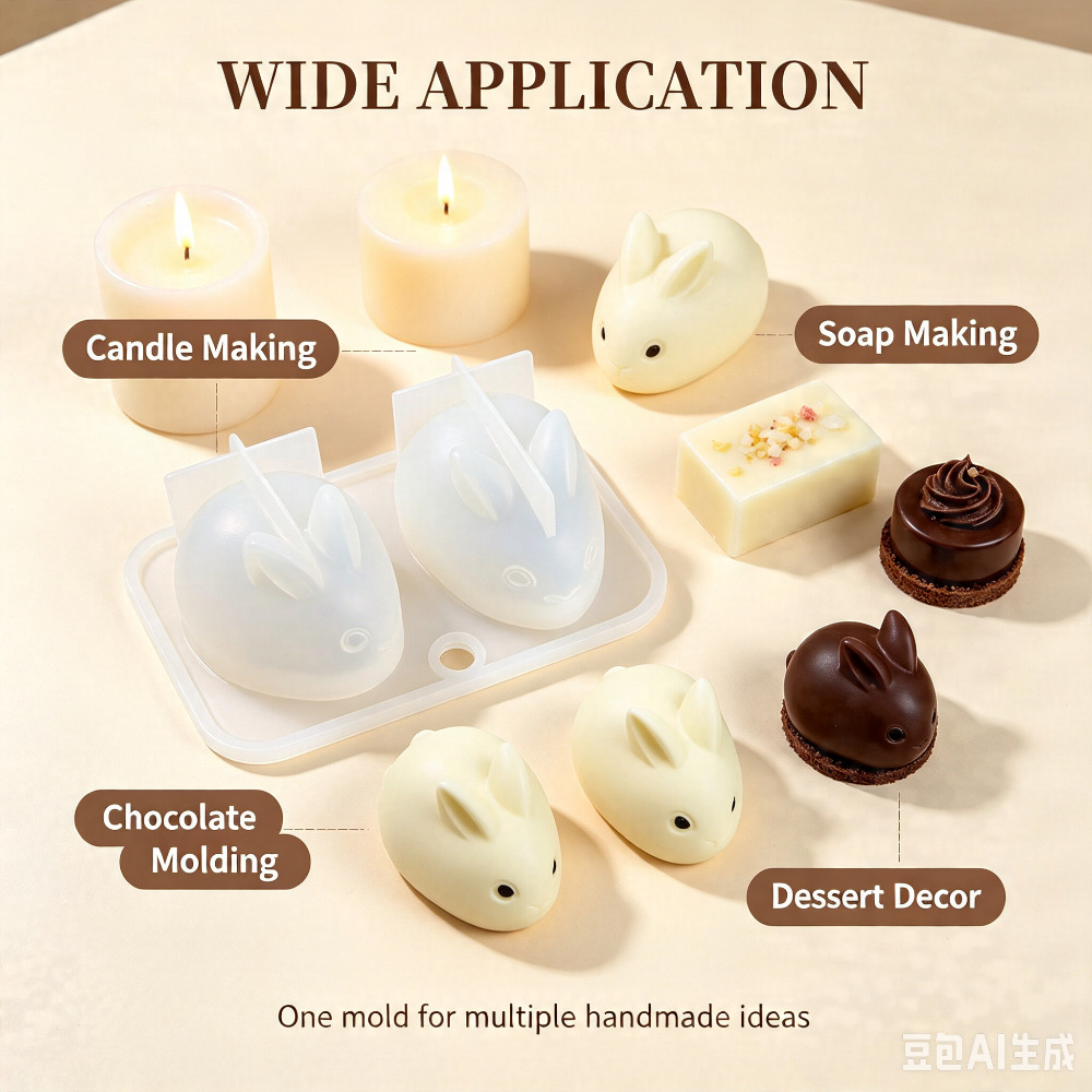 3D ミニウサギシリコンモールド食品グレード 2 キャビティ - Bunny Cake Mold のレビューと価格