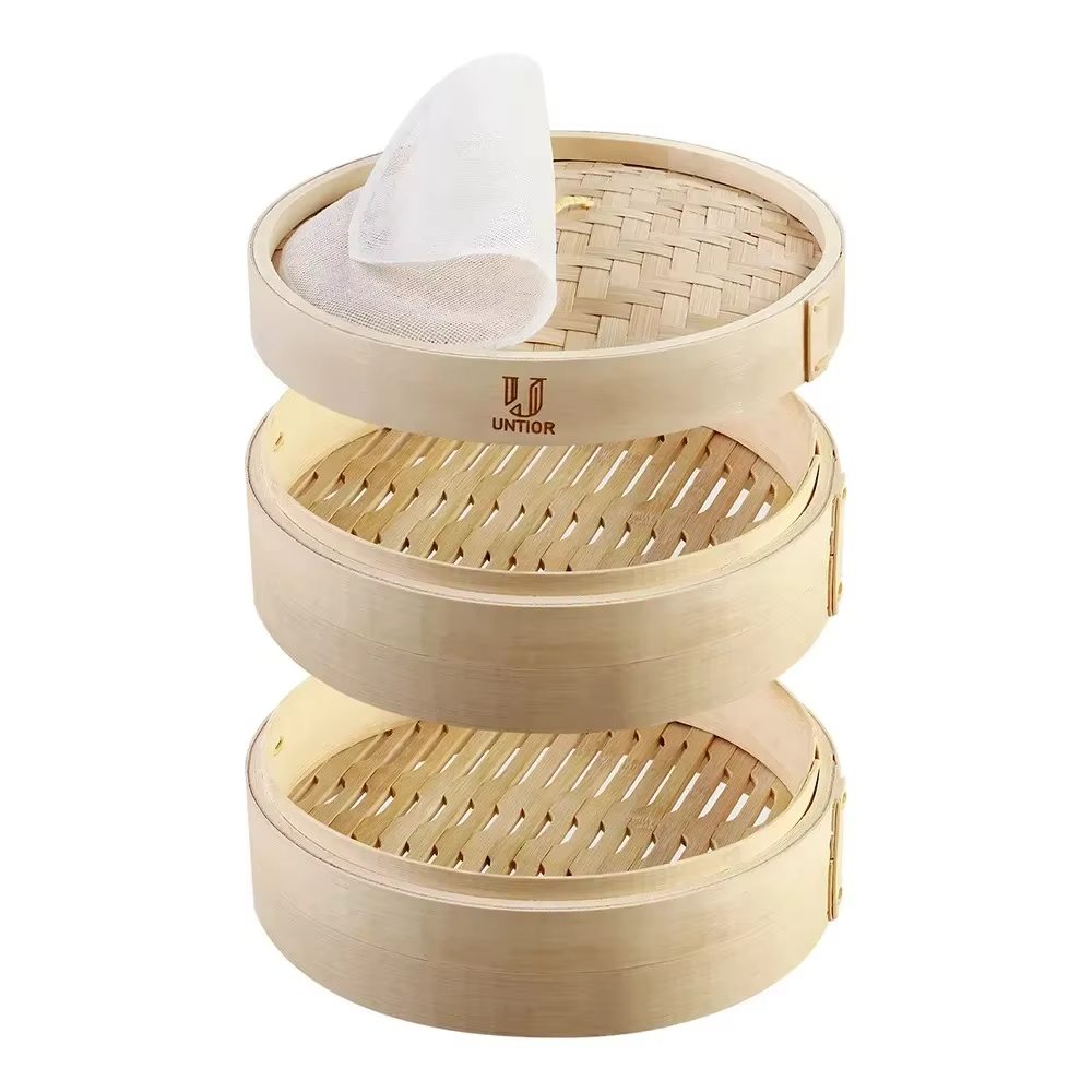 10インチ竹製蒸し器（蓋付き）- 100%天然竹 - 餃子、 - Bao Steamer Bamboo のレビューと価格