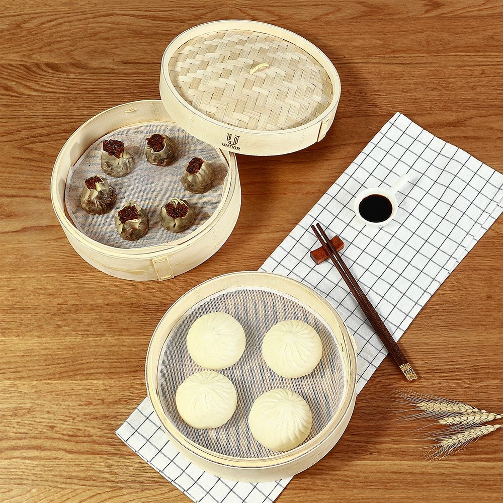 ふた付き竹製スチーマーバスケット、調理用中国製ダンプリングス - Bao Steamer Bamboo のレビューと価格