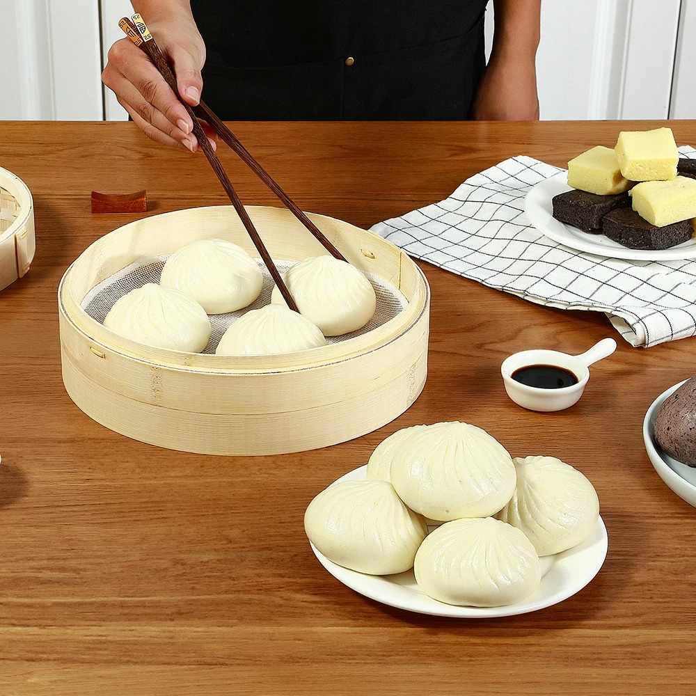ふた付き竹製スチーマーバスケット、調理用中国製ダンプリングス - Bao Steamer Bamboo のレビューと価格