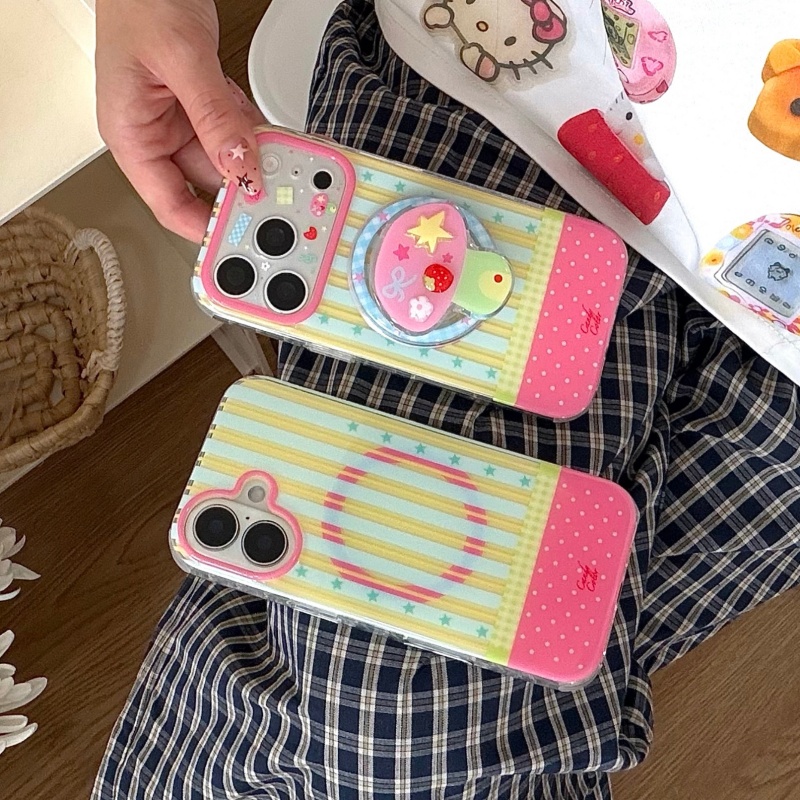 韓国風スターストライプキュートマグネット式iPhoneケース - Taco Stand Holder のレビューと価格