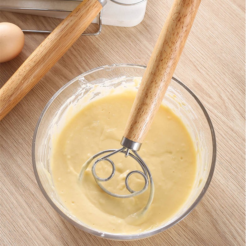 304ステンレス鋼製生地泡立て器、滑らかな木製ハンドル付き、 - Danish Pancake Pan のレビューと価格