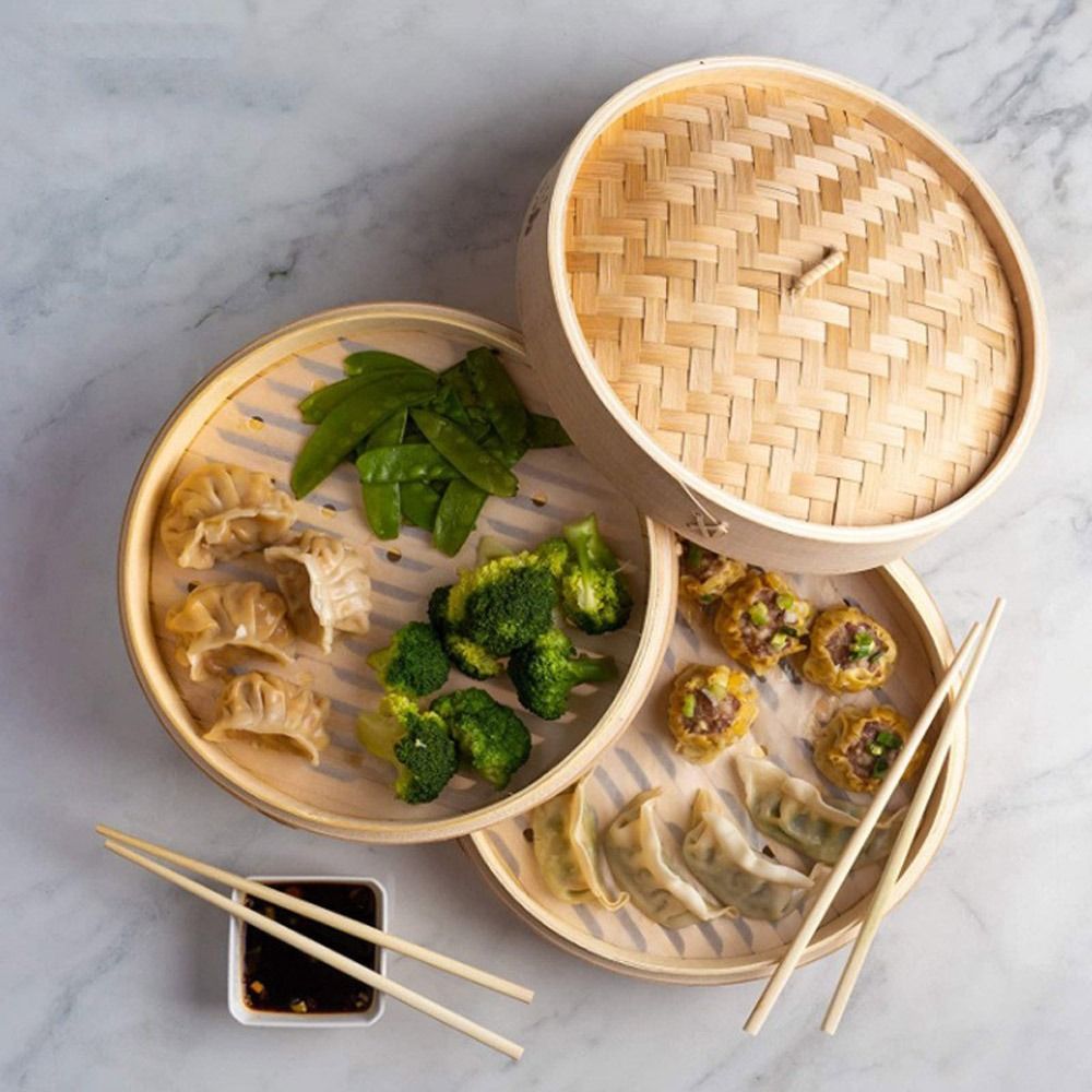 中華蒸し器 竹蒸し器 点心料理用 蒸しパン 餃子蒸し器 野菜 - Bao Steamer Bamboo のレビューと価格