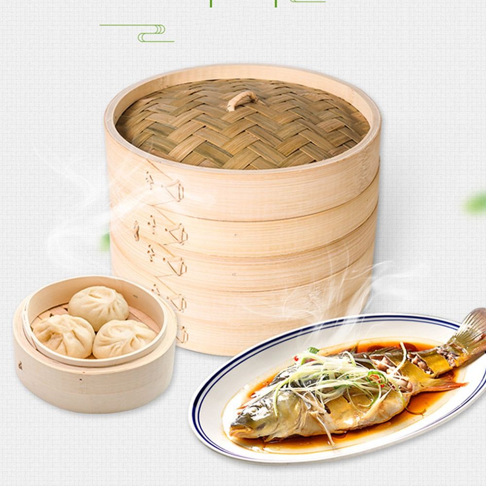 中国の蒸し器バスケット 蓋付き竹蒸し器バスケット 餃子蒸し器 - Bao Steamer Bamboo のレビューと価格