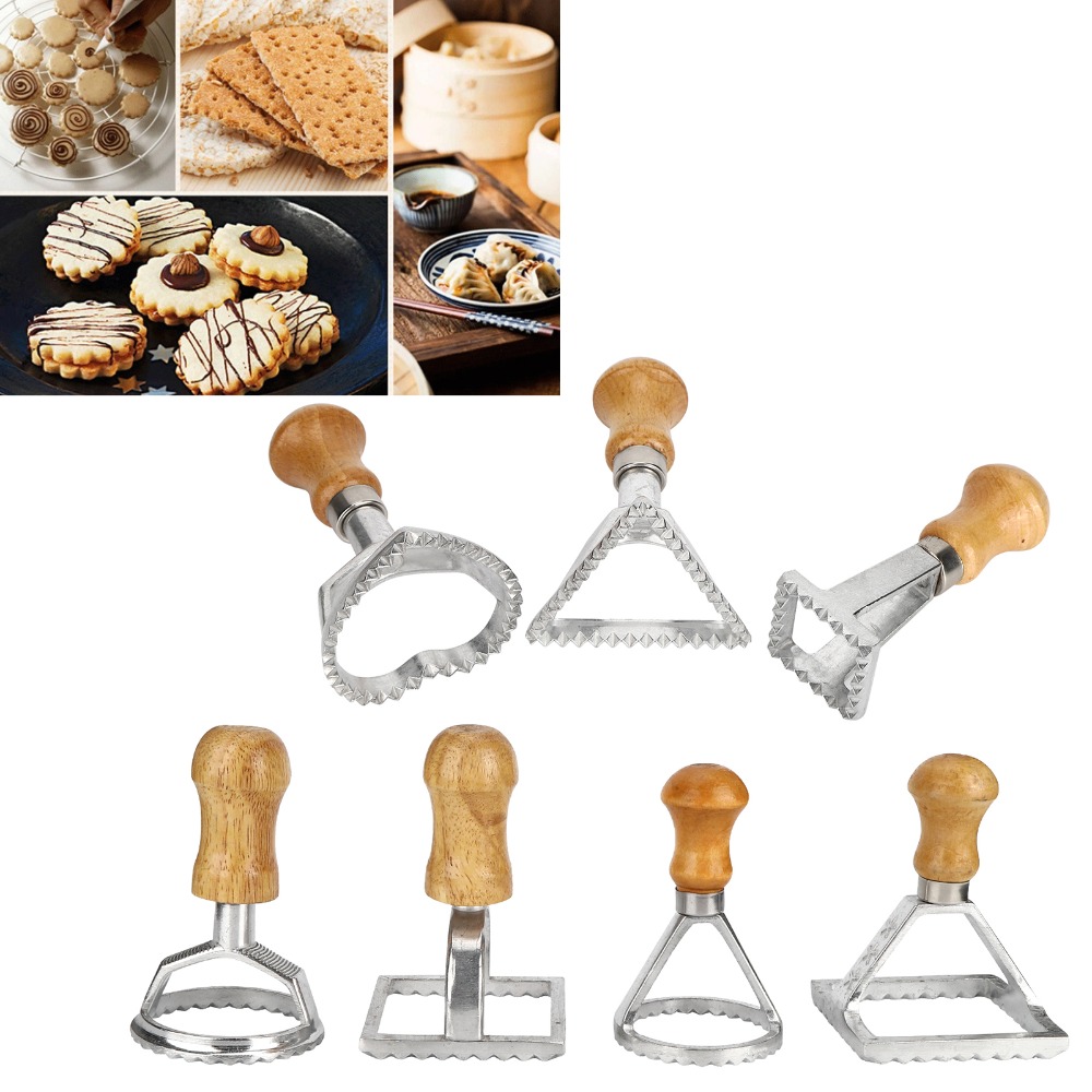 7個入り個別直立ラビオリカッターセット、無垢材アルミ餃子型、 - Dumpling Press Set のレビューと価格